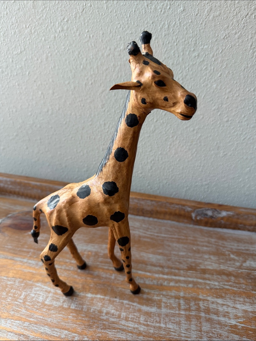 Hand-Painted Leather Giraffe Figurine in Tan and Black